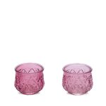 Teelichthalter-Set aus Glas, rosa
