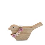 Holzvogel mit Blütenkranz