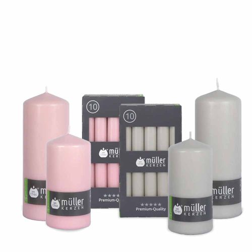Indoor Kerzenset grau/rosa